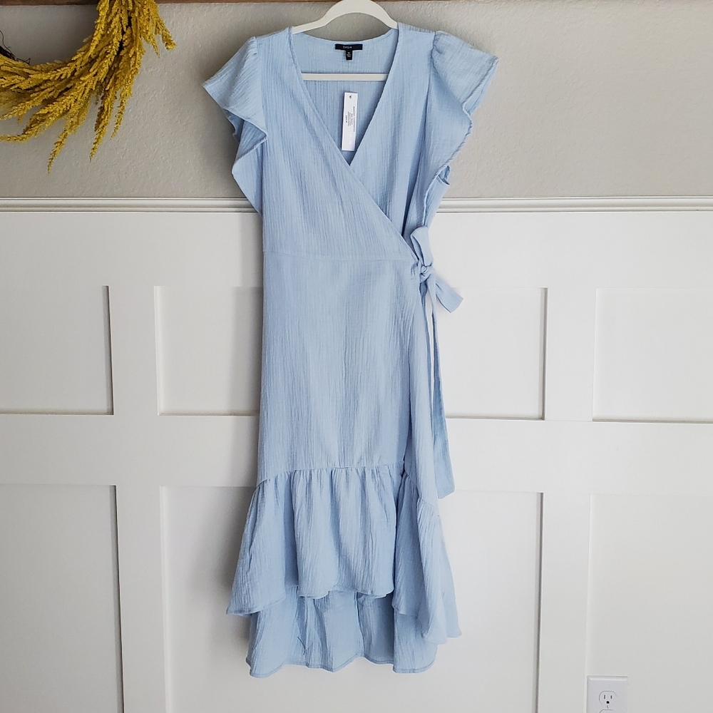 DREW Light Blue Wrap Midi Dress